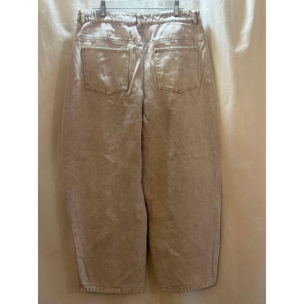 Heyson Barrel Jeans Size Large Beige High Rise Cropped Wide Leg Cotton - Picture 3 of 5